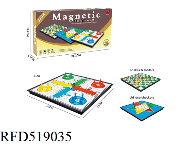 3 IN 1 (FOLDING MAGNETIC CHECKERS/SNAKES AND LADDERS/DICE)