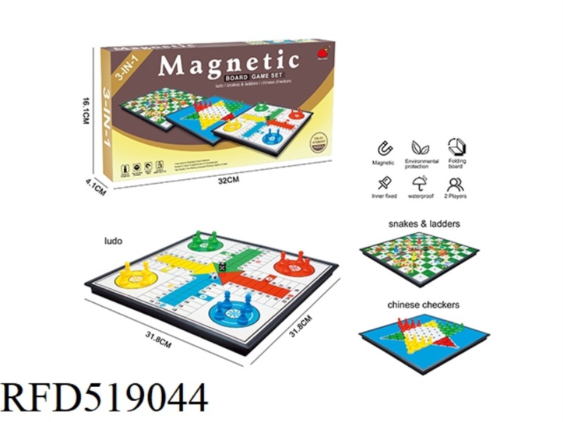 3 IN 1 (FOLDING MAGNETIC CHECKERS/SNAKES AND LADDERS/DICE)