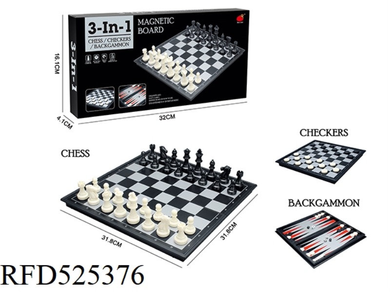 3 IN 1 (FOLDING MAGNETIC CHESS / INTERNATIONAL CHECKERS / BACKGAMMON)