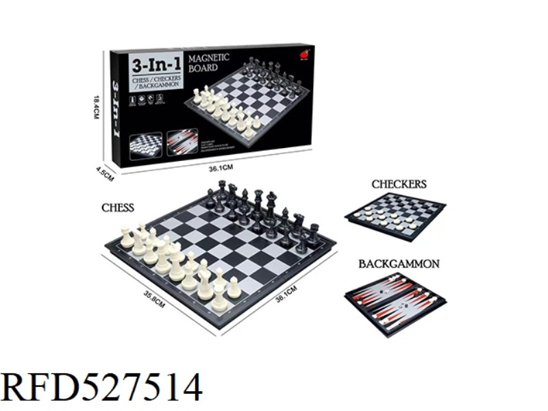 3 IN 1 (FOLDING MAGNETIC CHESS/CHECKERS/BACKGAMMON)