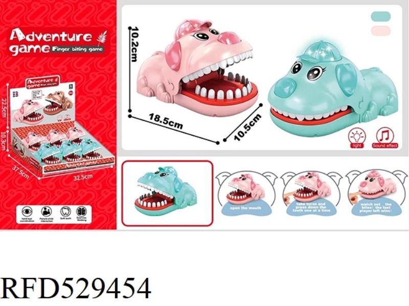 ENGLISH VERSION BITING HAND ELECTRIC LARGE SIZE PIG (WITH SOUND AND LIGHT) PINK, BLUE 6PCS