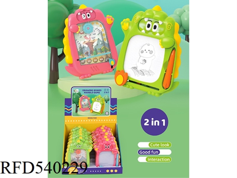 FUN 2-IN-1 TRACK PINBALL GAME + DINOSAUR DRAWING BOARD 12PCS
