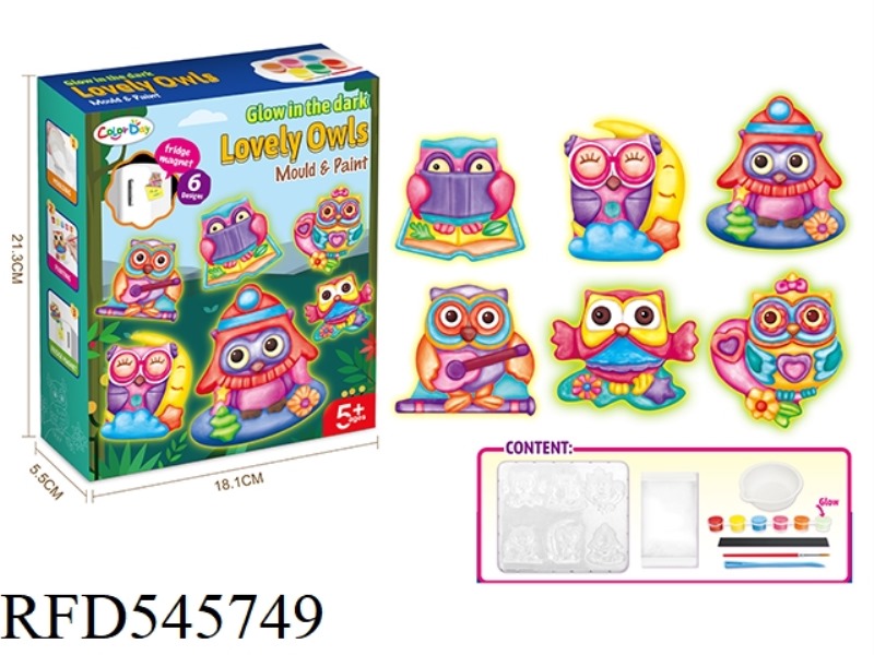 DIY PLASTER PAINTED TOY FRIDGE STICKER - GLOW-IN-THE-DARK OWL