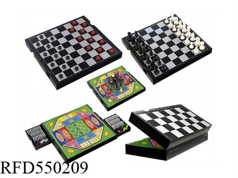 3 IN 1 CHESS & CHECKERS & GOLD RUSH GAMES