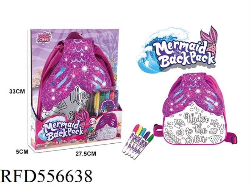 MERMAID -DIY PAINTED WATERCOLOR BACKPACK (5 COLOR WASHABLE PEN)