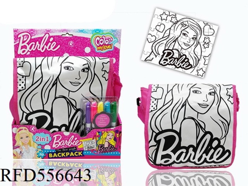 BARBIE DIY PAINTED WATERCOLOR BACKPACK + PAINTED PUZZLE (5 COLOR WASHABLE PEN)
