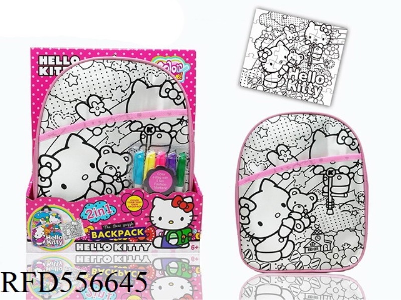 DIYHELLOKITTY PAINTED WATERCOLOR BACKPACK + PAINTED PUZZLE (5 COLOR WASHABLE PEN)