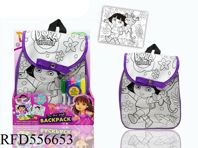 DORA DIY PAINTED WATERCOLOR BACKPACK + PAINTED PUZZLE (5 COLOR WASHABLE PEN)