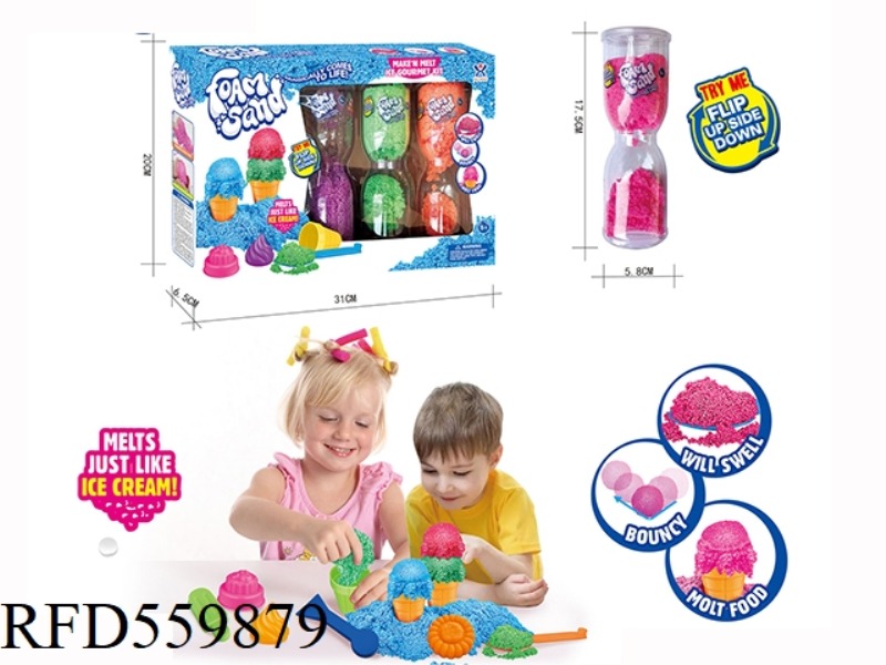 3 CANS OF EXPANDED SNOWFLAKE SAND * 3 COLORS + ICE CREAM TOOL SET (LONG HOURGLASS CAN / 40G*3)