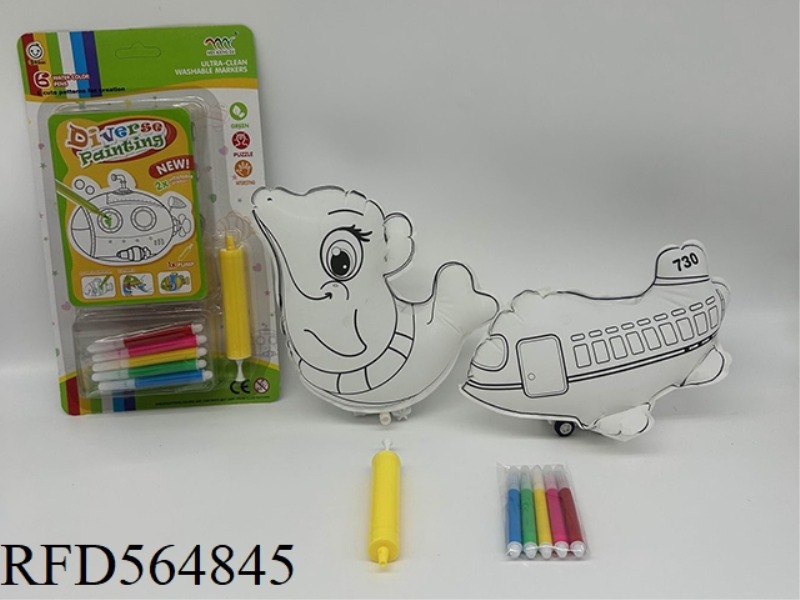 DIY HAND-PAINTED INFLATABLE TWO SETS (DOLPHIN AMPHIBIOUS, PASSENGER JET INERTIA) WITH SMALL AIR CYLI