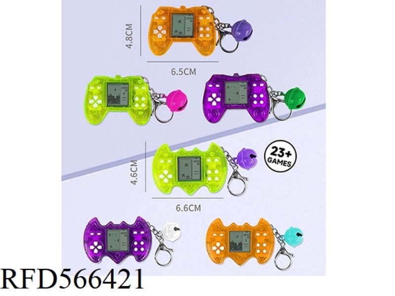 TWO MIXED DESIGNS OF CONTROLLER+BAT SHAPED MINI GAME CONSOLE KEYCHAIN, BELL PENDANT