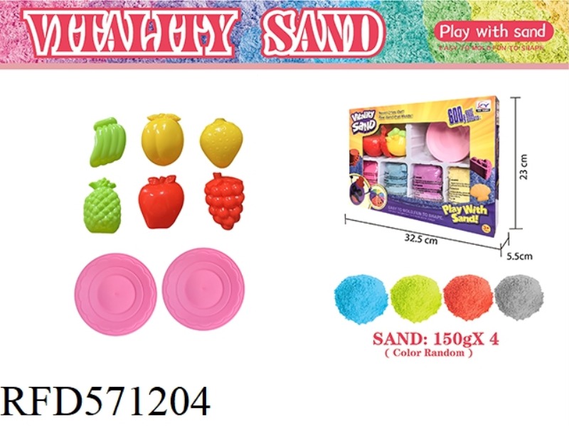 600G SPACE SAND + FRUIT SAND MOLD 6 PIECES +2 CUTLERY PLATES (4 COLOR SAND)