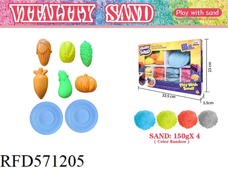 600G SPACE SAND + VEGETABLE SAND MOLD 6 PIECES +2 CUTLERY PLATES (4 COLOR SAND)