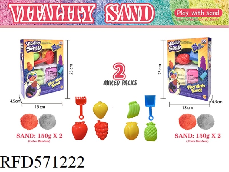 300G SPACE SAND + 3 PIECES OF FRUIT SAND MOLD + 1 PIECE OF BEACH TOOLS (2 COLORED SAND) -2 MIXED PAC