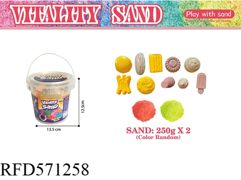 PORTABLE BUCKET -500G SPACE SAND + GOURMET SAND MOLD 10-PIECE SET (2 COLOR SAND)