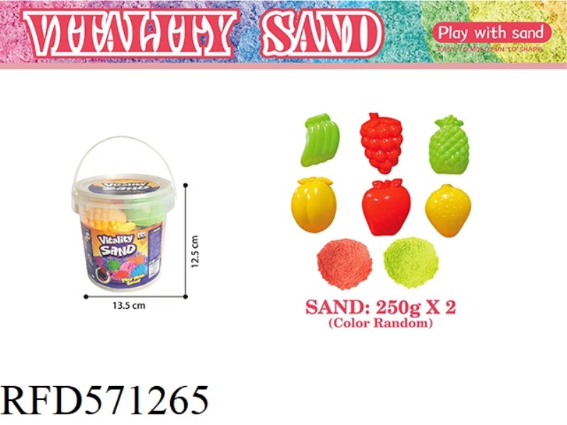 PORTABLE BUCKET -500G SPACE SAND + FRUIT SAND MOLD 6-PIECE SET (2 COLOR SAND)