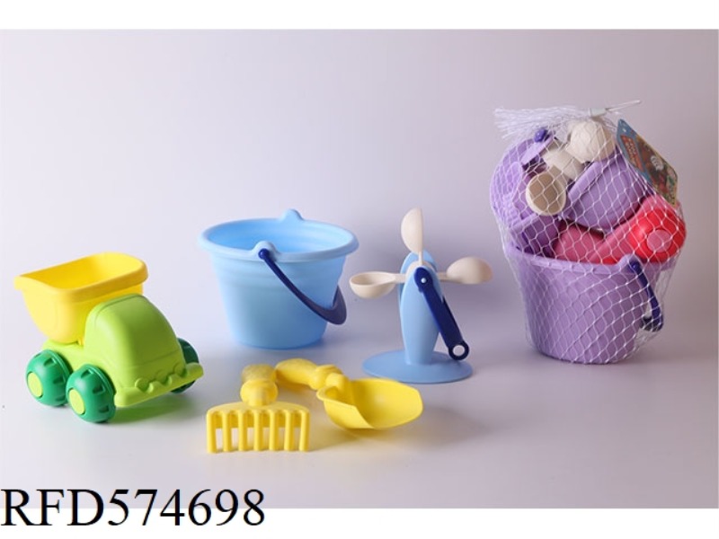 BEACH SOFT RUBBER CAR BUCKET WINDMILL COMBINATION
