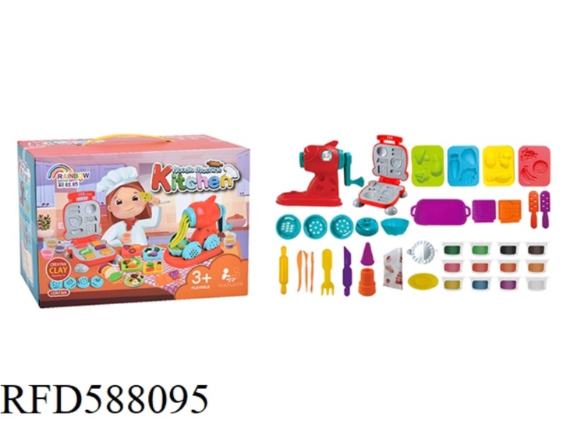 NOODLE MACHINE + HAMBURGER MACHINE COLOR CLAY SET 39PCS