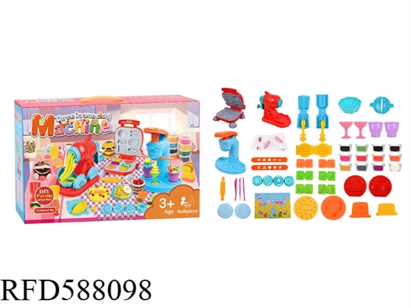 ICE CREAM MAKER + NOODLE MAKER + HAMBURGER MAKER COLOR CLAY SET 51PCS