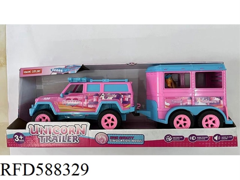 PRINCESS PINK THREE ROWS SLIDING PEDESTRIAN OFF ROAD VEHICLE+HORSE HOUSE BARBIE ACCESSORIES, WITH LI