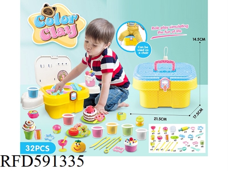 DIY SET OF COLORED MUD IN STORAGE BUCKET: 32-PIECE SET