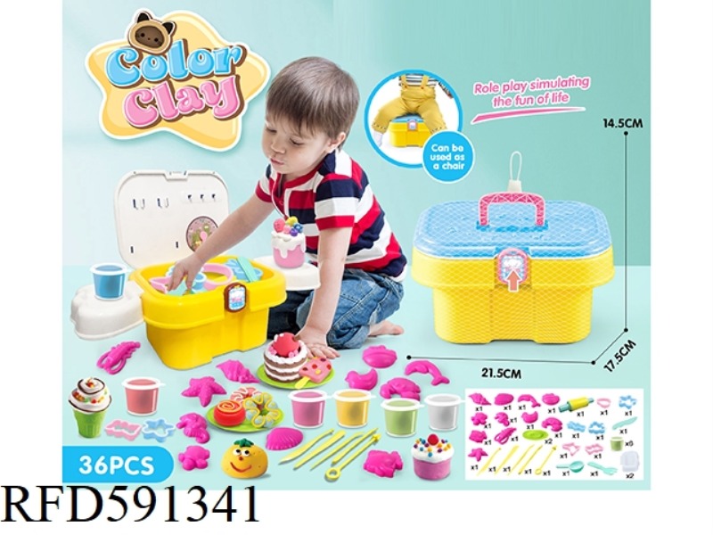 DIY SET OF COLORED MUD IN STORAGE BUCKET: 36-PIECE SET