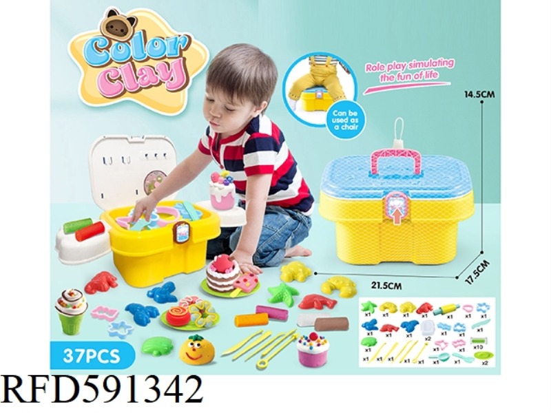 DIY SET OF COLORED MUD IN STORAGE BUCKET: 37-PIECE SET