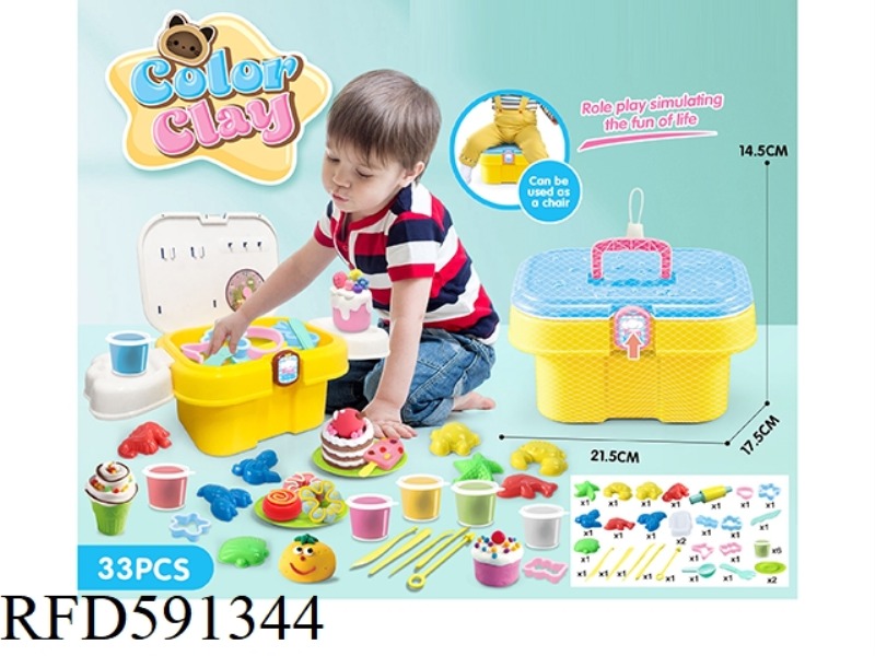 DIY SET OF COLORED MUD IN STORAGE BUCKET: 33-PIECE SET