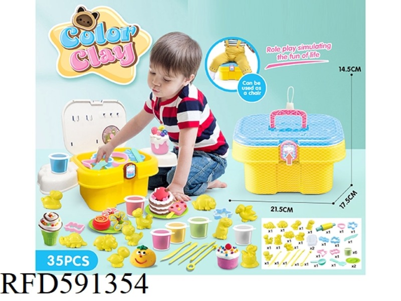 DIY SET OF COLORED MUD IN STORAGE BUCKET: 35-PIECE SET