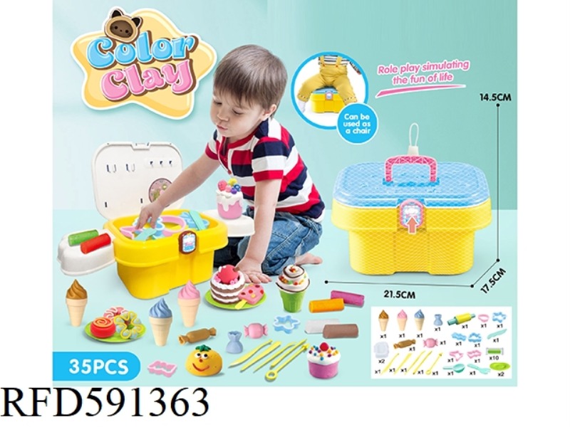 DIY SET OF COLORED MUD IN STORAGE BUCKET: 35-PIECE SET