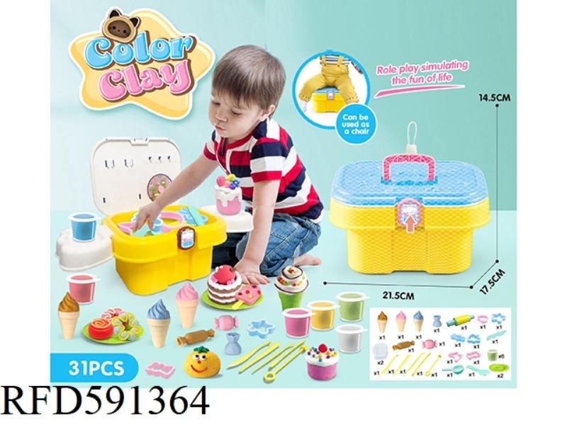 DIY SET OF COLORED MUD IN STORAGE BUCKET: 31-PIECE SET