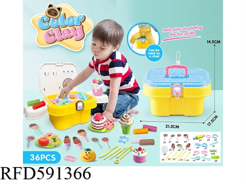 DIY SET OF COLORED MUD IN STORAGE BUCKET: 36-PIECE SET