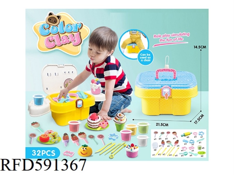 DIY SET OF COLORED MUD IN STORAGE BUCKET: 32-PIECE SET