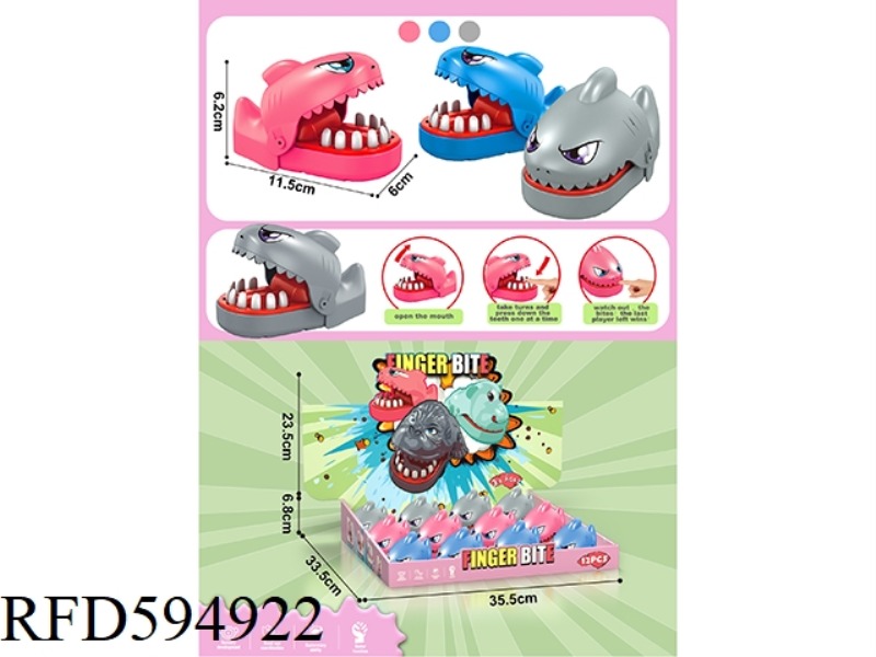 BITING SMALL SHARK, GRAY/PINK/BLUE 12PCS