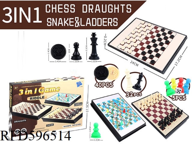 IN CHESS, CHECKERS, AND SNAKE (THREE IN ONE MAGNETIC)
