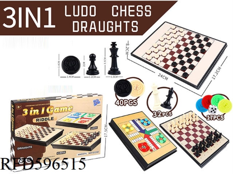 IN CHESS, CHECKERS, AND FLYING CHESS (THREE IN ONE MAGNETIC)