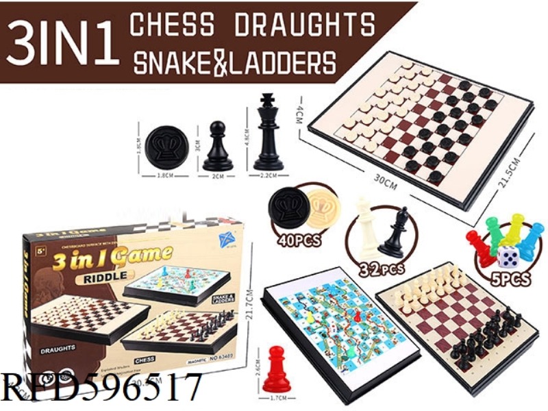 CHESS, CHECKERS, SNAKE (THREE IN ONE MAGNETIC)