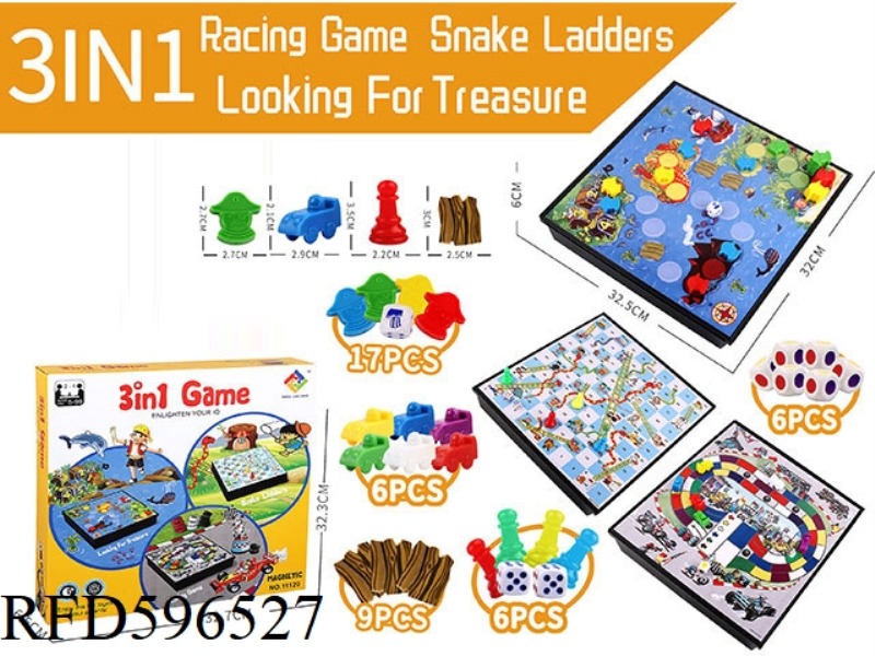 RACING, TREASURE HUNTING GAME, SNAKE CHESS THREE IN ONE (WITH MAGNETISM)