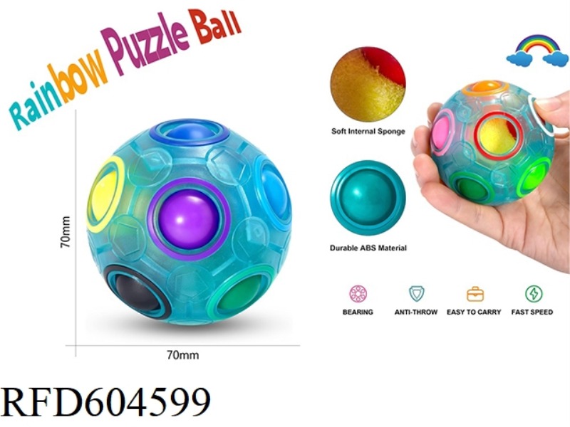 BLUE GLOW-IN-THE-DARK GLOW MAGIC RAINBOW BALL DECOMPRESSION PUZZLE TOY
