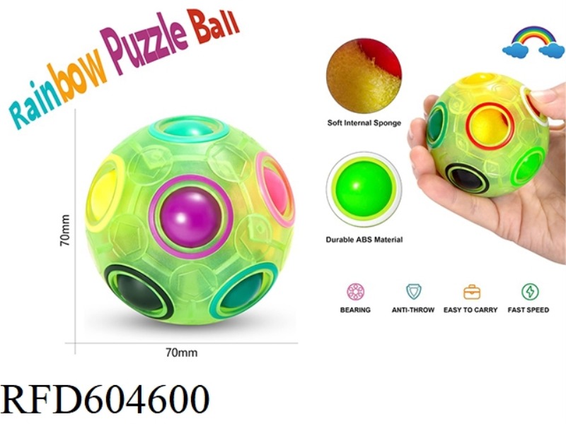 GREEN GLOW-IN-THE-DARK GLOW MAGIC RAINBOW BALL DECOMPRESSION PUZZLE TOY