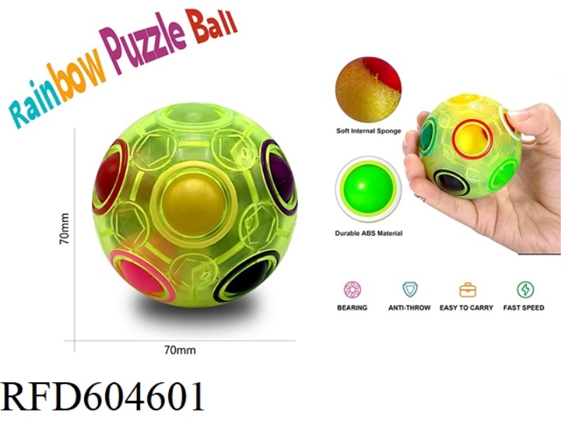 YELLOW GLOW-IN-THE-DARK GLOW MAGIC RAINBOW BALL DECOMPRESSION PUZZLE TOY