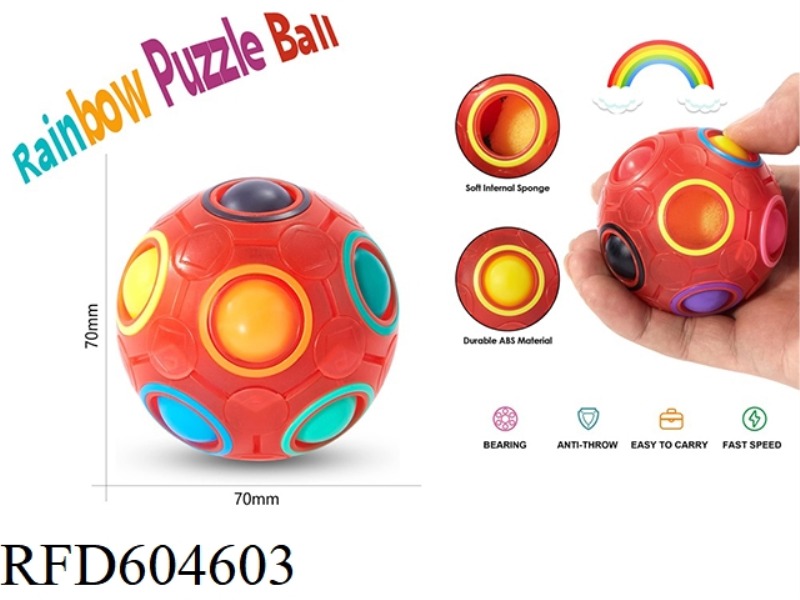 RED GLOW-IN-THE-DARK GLOW MAGIC RAINBOW BALL DECOMPRESSION PUZZLE TOY