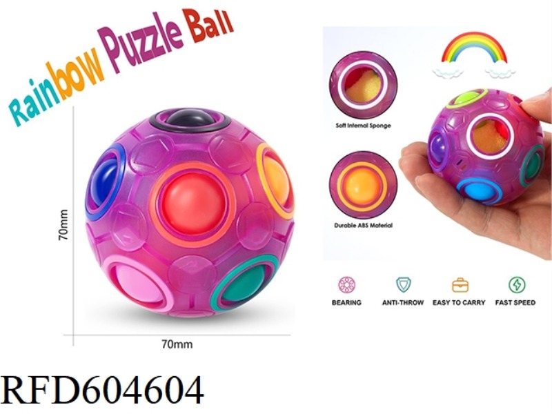 PURPLE GLOW-IN-THE-DARK GLOW MAGIC RAINBOW BALL DECOMPRESSION PUZZLE TOY