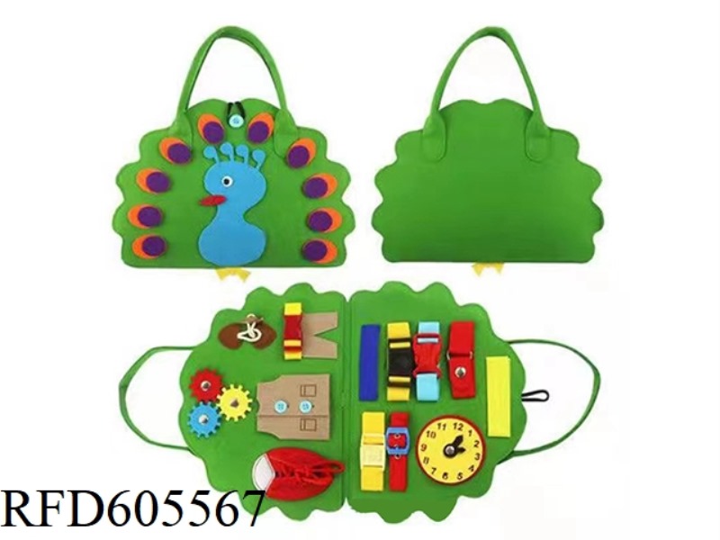 MONTOESSORI QUIET BOOK EARLY EDUCATION COGNITIVE LEARNING FELT BOARD (PEACOCK)