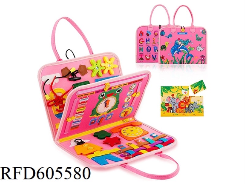 MONTOESSORI QUIET BOOK EARLY EDUCATION COGNITIVE LEARNING FELT BOARD (PINK DINOSAUR PUZZLE FROG)