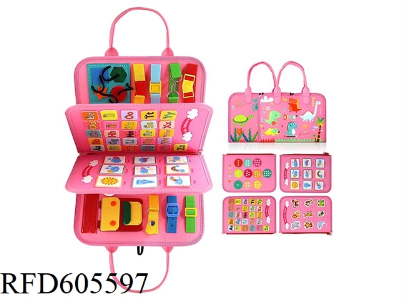 MONTOESSORI EARLY EDUCATION COGNITIVE LEARNING GAME FELT BOARD BUSY BOARD (PINK CARTOON DINOSAUR)