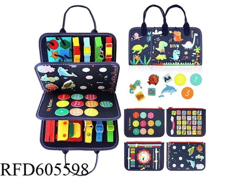 MONTOESSORI EARLY EDUCATION COGNITIVE LEARNING GAMES FELT BOARD BUSY BOARD (BLUE CARTOON DINOSAUR)
