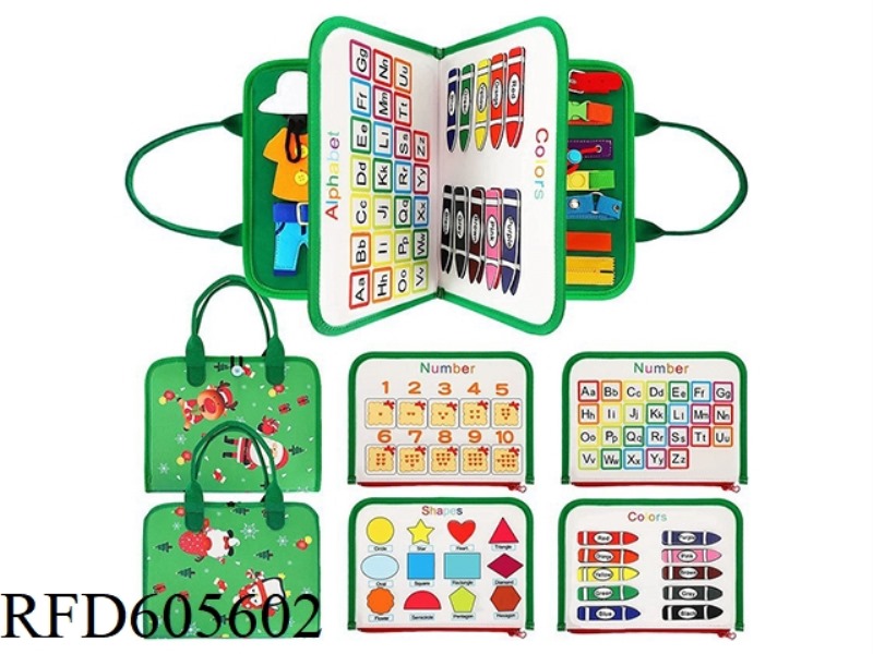 MONTOESSORI EARLY EDUCATION COGNITIVE LEARNING GAME FELT BOARD BUSY BOARD (GREEN SANTA)