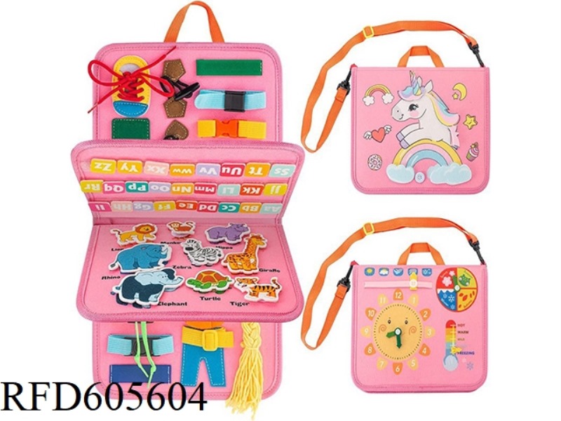 MONTOESSORI EARLY LEARNING COGNITIVE LEARNING GAMES FELT BOARD BUSY BOARD STRAP (UNICORN)