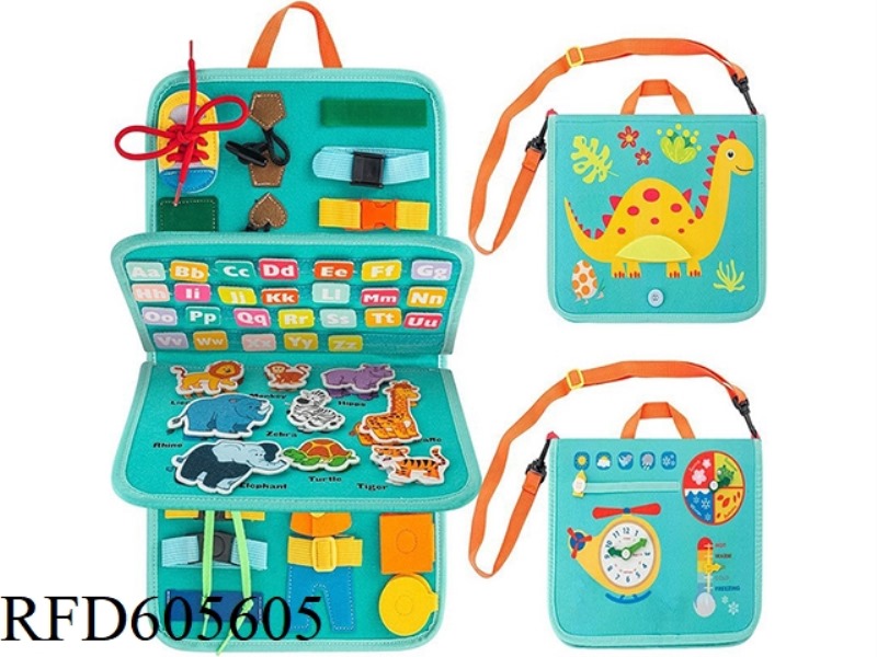 MONTOSORI EARLY LEARNING COGNITIVE LEARNING GAMES FELT BOARD BUSY BOARD STRAP (DINOSAUR CLOCK)